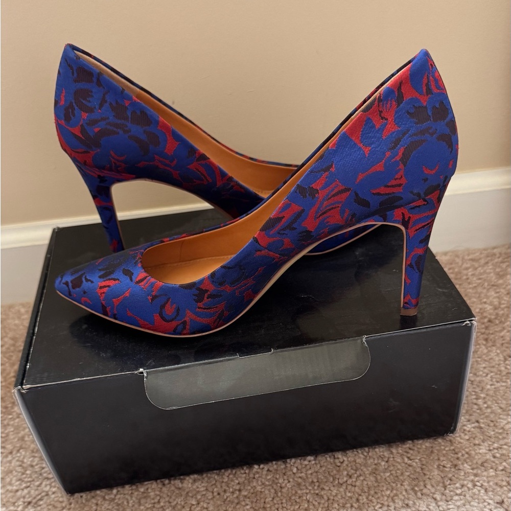 J. Crew Blue and Red Patterned Heels